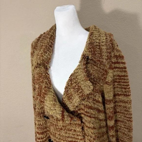 Free People Brown Double Breasted Cardigan Sweater Coat Sz M Boho Grunge Western - Picture 3 of 13